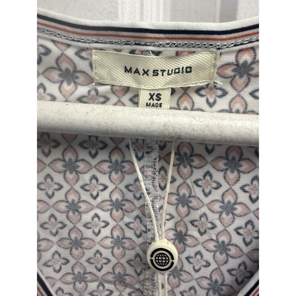 Max Studio Top Womens X-Small White Blouse Shirt Ruched Wrap Knit Career New - Picture 13 of 13